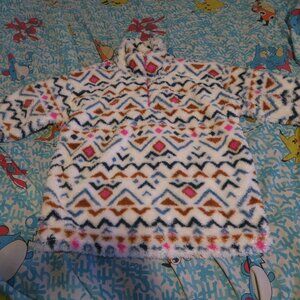 Eddie Bauer 1/4 Zip Vanilla Aztec Ultrasoft Fleece Faux Fur Jacket Womens Large